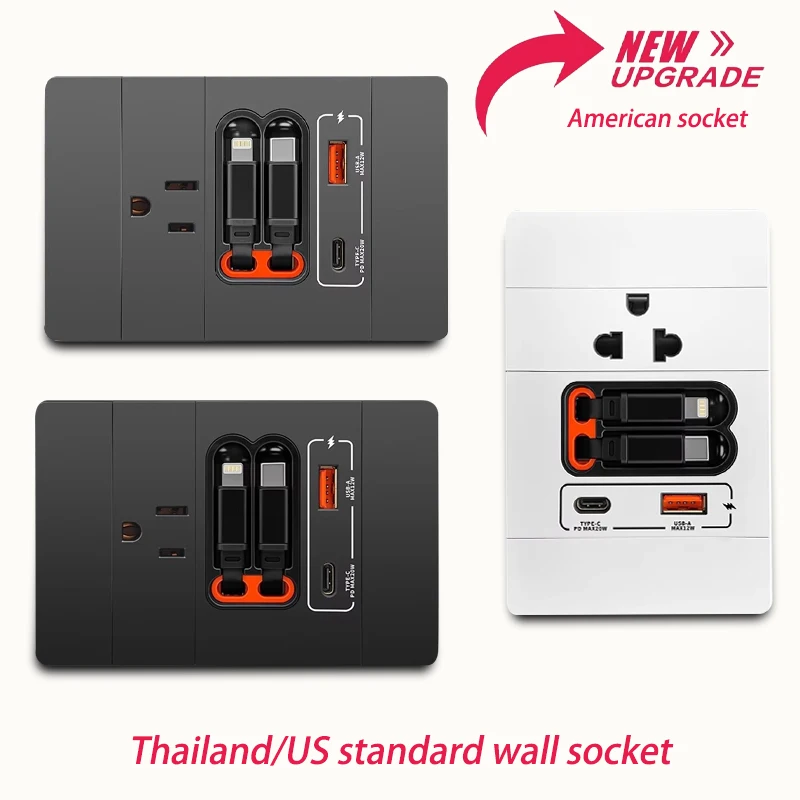 

Универсальная умная розетка Moxico/US Thai с портом USB-C для быстрой зарядки 20 Вт, настенная розетка для зарядного устройства типа C для мобильного телефона для дома