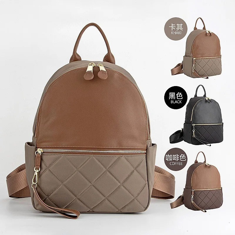 Genuine Leather Diamond Quilted Women's Backpack Top Layer Cowhide Vintage Student School Bag Large Capacity Commuter Travel