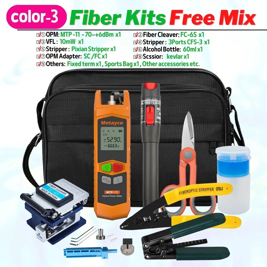 19-Piece Fiber Optic Kit with Optical Power Meter and Visual Fault Locator with Wire Stripper OTDR