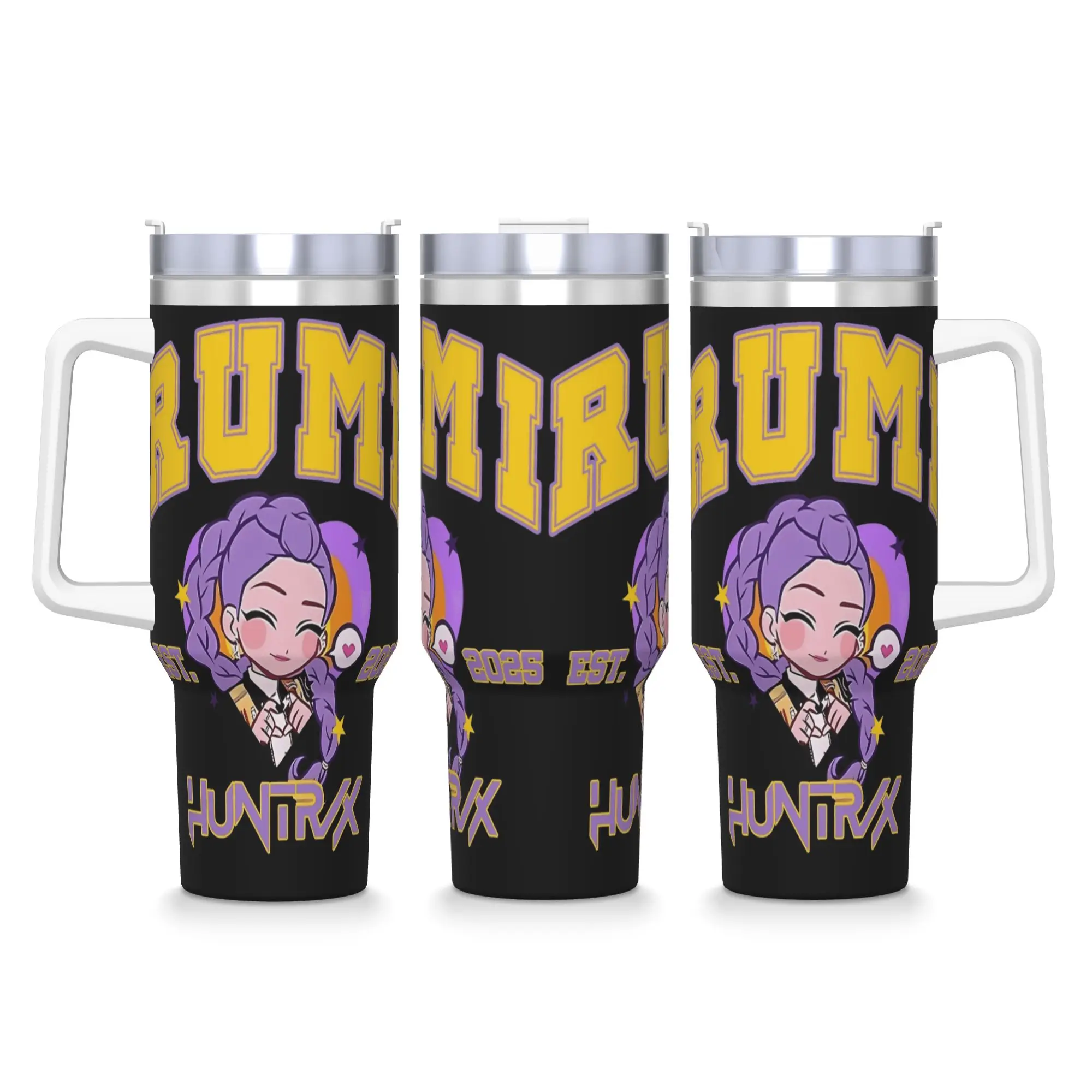 

RUMI HUNTRX - Kpop Demon Hunters Stainless Steel Tumbler Beach Coffee Mug With Straws 40oz Car Mugs Cold Drink Water Bottle