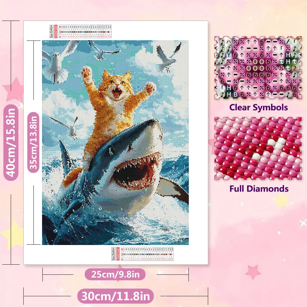 EverShine Diamond Painting Orange Cat White Shark Diamond Embroidery Animal Complete Kit Rhinestone Pictures