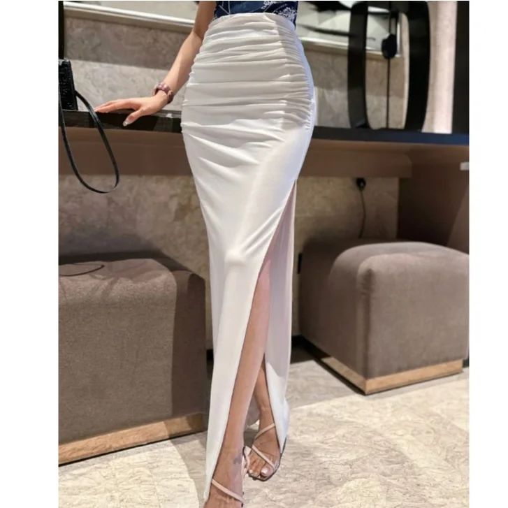

Sexy High Slit Bodycon Long Skirt Women's 2025 New High Waist Pleated Slimming Hot Girl f-length Skirt Casual Sle