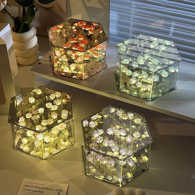 لتقوم بها بنفسك توليب مرآة مكعب مصباح محاكاة ارتفع ليلة ضوء غرفة نوم الجدول مصباح Led أضواء الزخرفية عيد ميلاد هدية الكريسماس نومليك #3