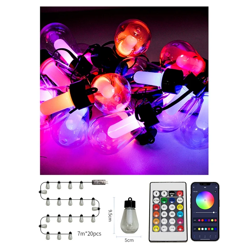 Cadena de luz para dormitorio interior, 7 metros, 20 luces + 2M LED extendido, adecuado para cadena de luz colgante