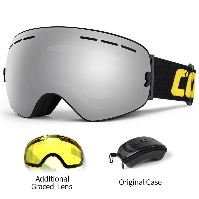 COPOZZ Ski Goggles Set Adult UV400 Protection Anti-Fog Women Men Snowboard Sports Snowmobile Skiing Goggles Yellow Lens Set