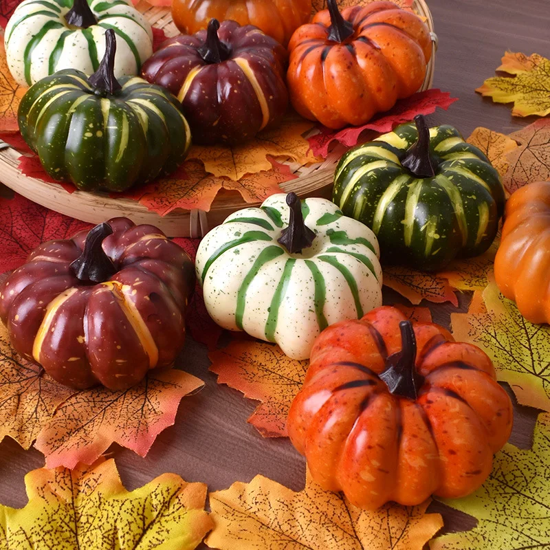9Pcs Artificial Pumpkin Halloween Decorations for Home Mini Fake Pumpkin Autumn Harvest Party Thanksgiving Ornaments Props