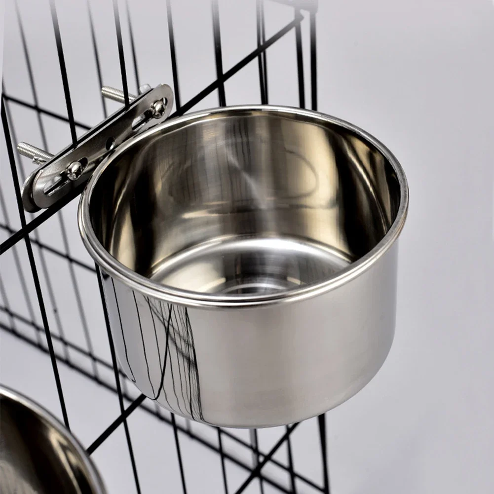 

10-20CM Ordinary Cage Hanging Dog Basin Feeder Large Capacity Fixed Metal Feeding Bowl Stainless Steel Pet Food Bowl