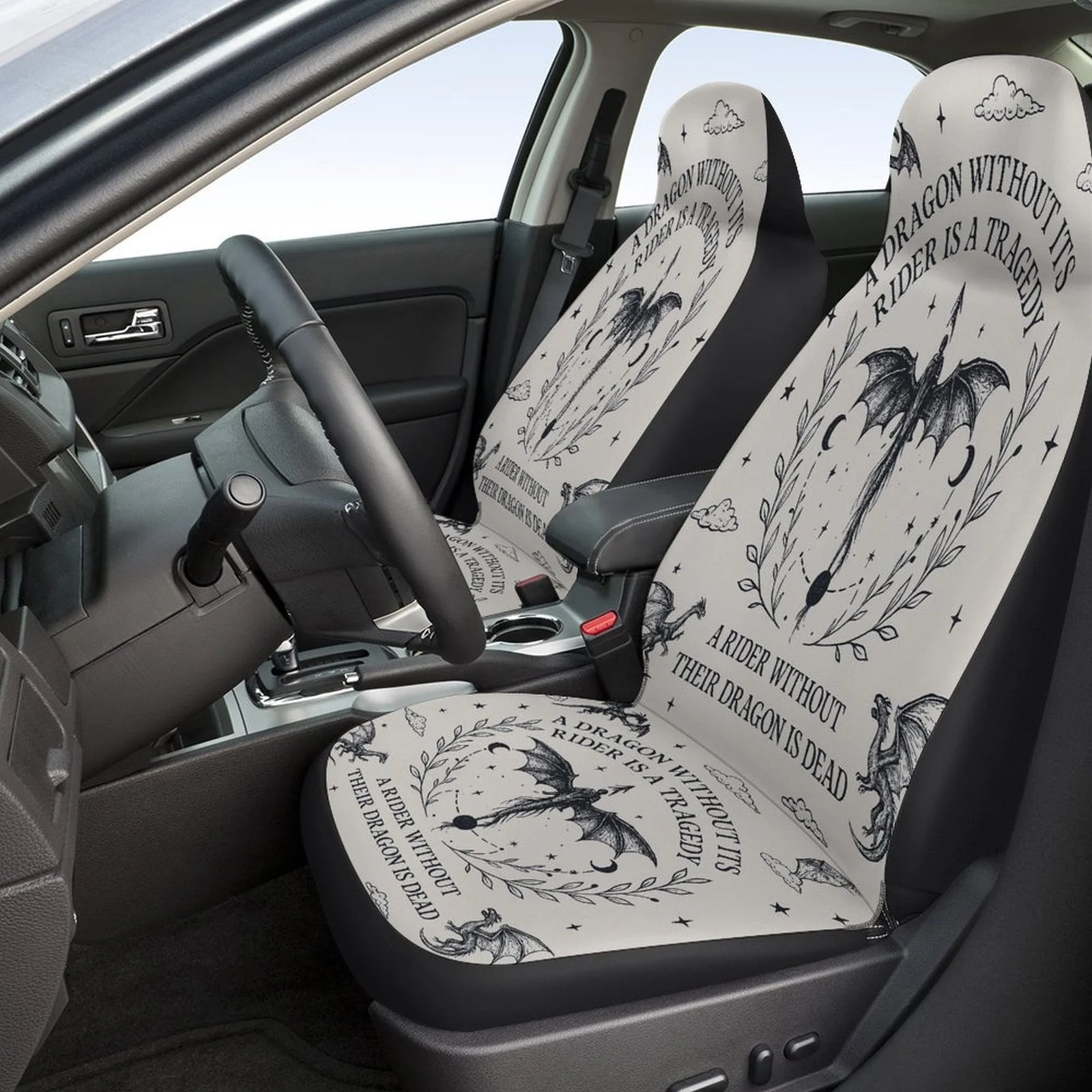 Dragon Rider Themed Car Seat Cover Set For Most Cars, Trendy Novelty Car Seat Protector Covers Full Set, Dragon Car Interior Set