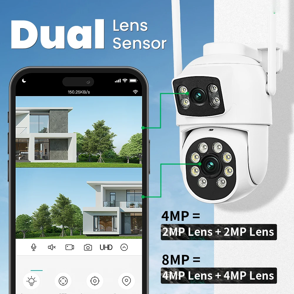 كاميرا مراقبة منزلية لاسلكية ثنائية العينين ، شاشة مزدوجة ، جهاز تحكم عن بعد ، هاتف