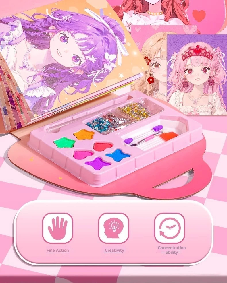 DIY-Papierkunst-Bastelsets – 3-in-1-Prinzessin-Make-up-Set mit Diamant-Malerei-Sets und Prinzessinnen-Aufkleberbuch, Geschenke für Mädchen – Detail 2