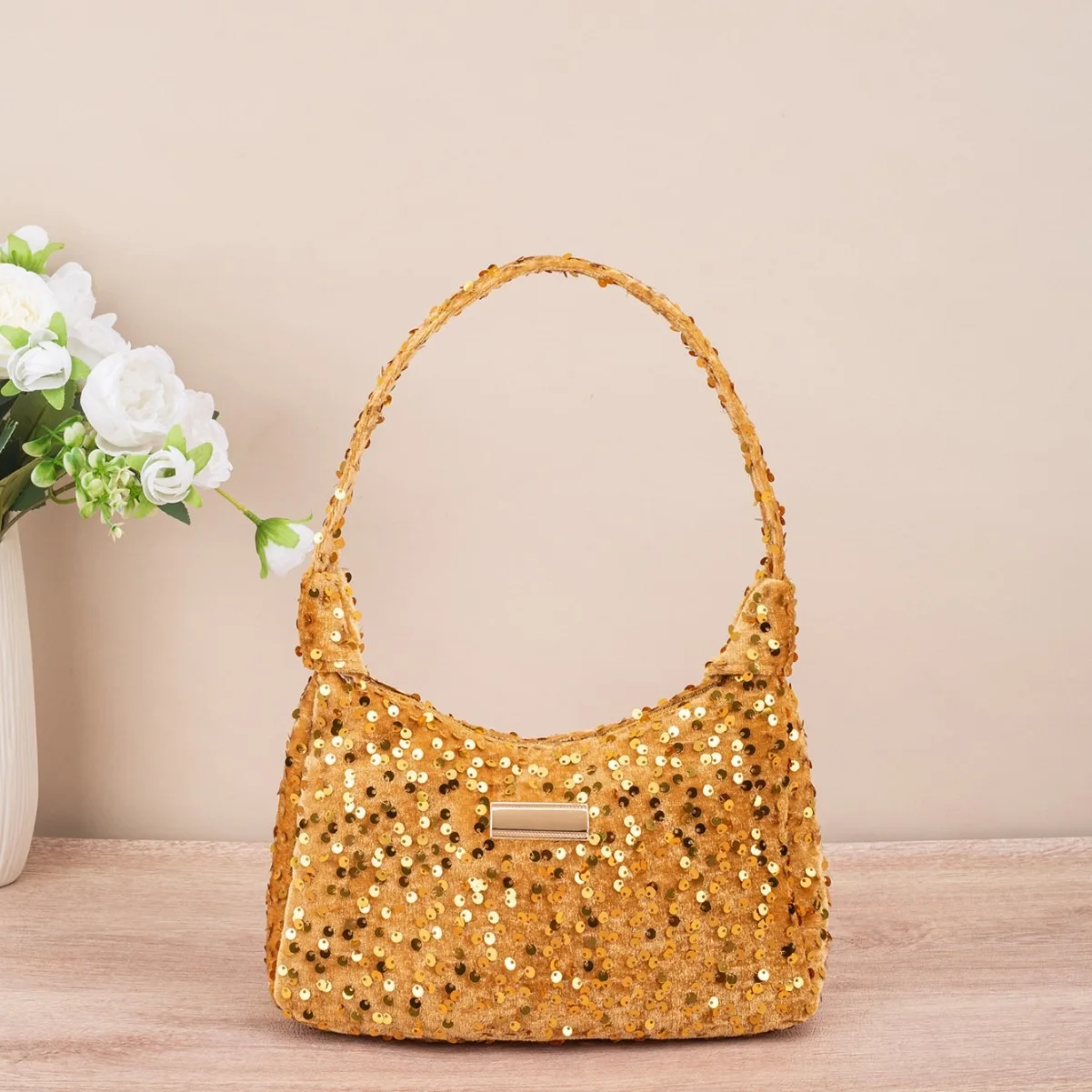 6 Colors Sequins Handbags Double Knot INS Solid Color Sequins Shoulder Bag Underarm Bag Phone Purse Evening Clutch Bags Handbag