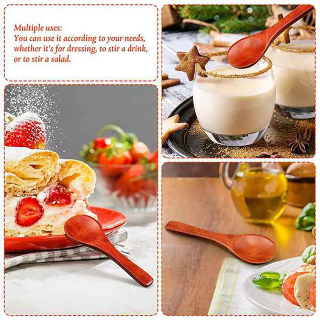 RMWIN-15 Pieces Small Wooden Spoons Short Handle Coffee Spoons Kitchen Cooking Serving Spoons For Ice Cream,Sugar,Honey,Etc