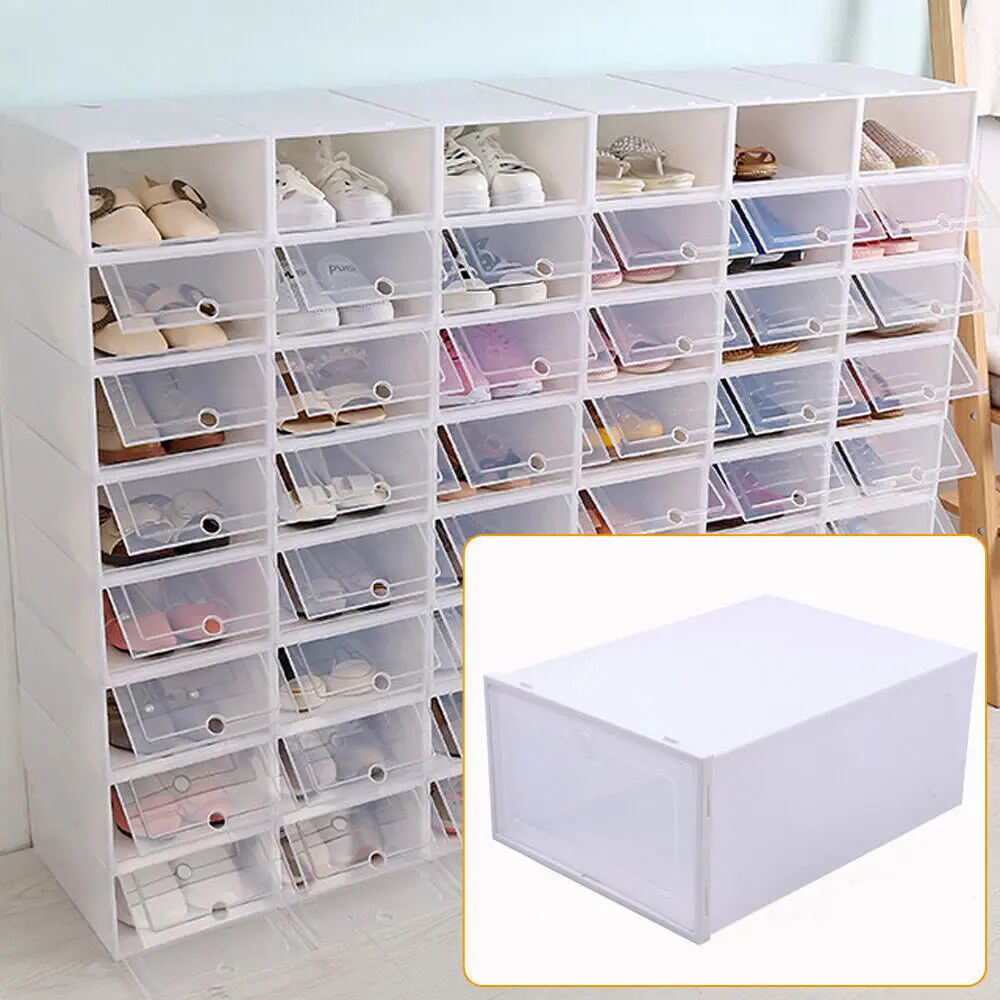 

24Pcs Foldable Plastic Shoe Box Stackable Storage Organizer Transparent Clear Durable PP Material