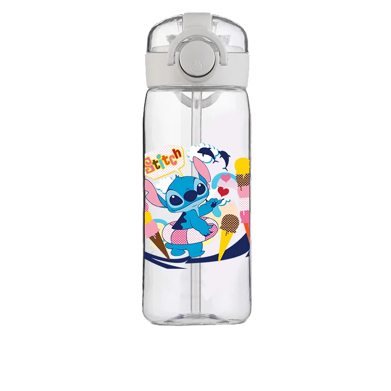 Botol air Disney Stitch, botol air plastik Sekolah imut, anti bocor, olahraga luar ruangan, 400ML, kualitas tinggi, untuk anak-anak, anak laki-laki dan perempuan