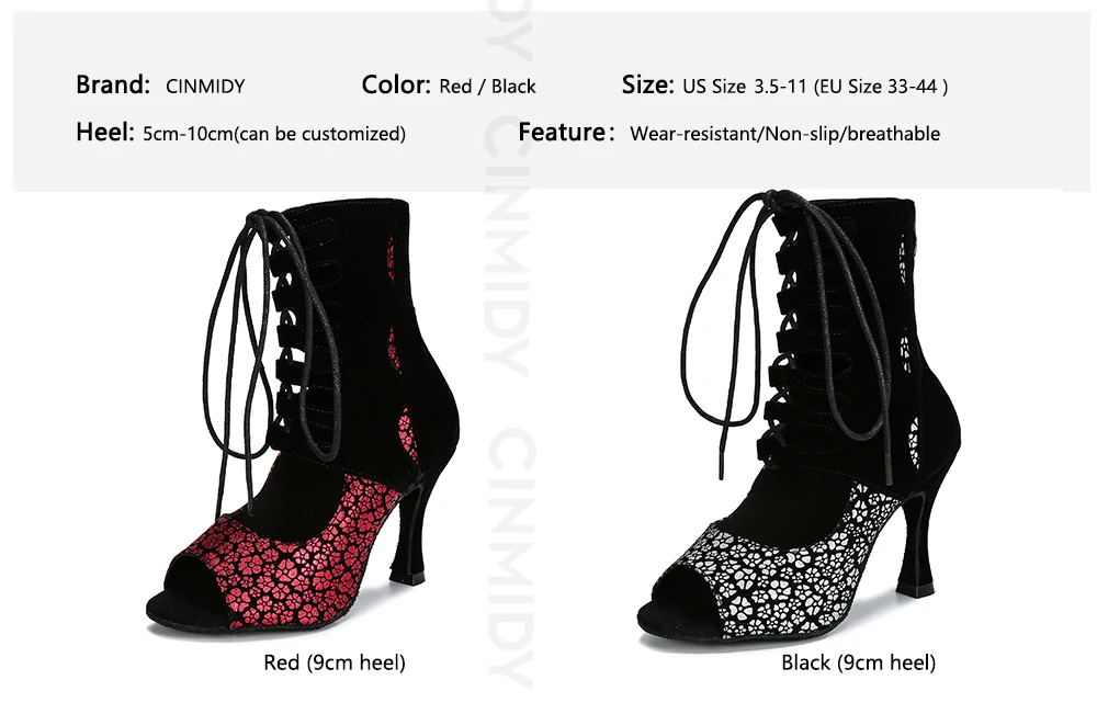 CINMIDY Party-Stiefel Damen Sexy Stilettos High Heels Ballsaal-Tanzschuhe Latein-Tanzschuhe Tango Pole Dance Stiefel Kubanischer Absatz – Detail 5