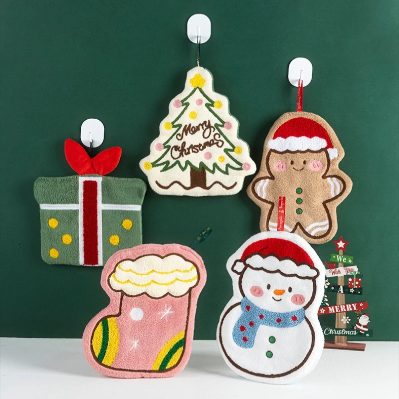 Cartoon Christmas Hand Towel Coral Fleece Cleaning Towels Cleaning Cloth Christmas New Year Home Party Decoration Supplies