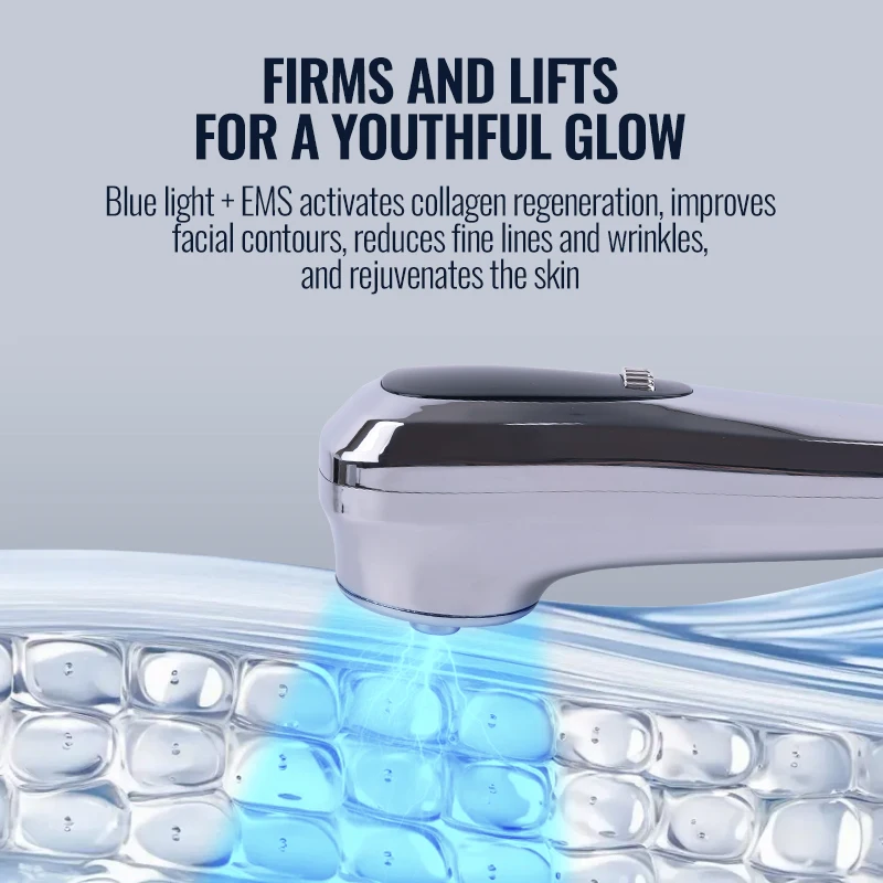 Máquina de beleza EMS em casa – Microcorrente de levantamento de rugas Redução de rugas Terapia de luz azul para cuidados de beleza da pele mais firme Lesen