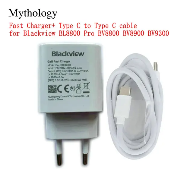 Szybkie ładowanie dla Blackview BL8800 Pro BV8800 BV8900 BV9300 Oryginalna wtyczka UE Podróżny zasilacz 33W Kabel typu C do typu C