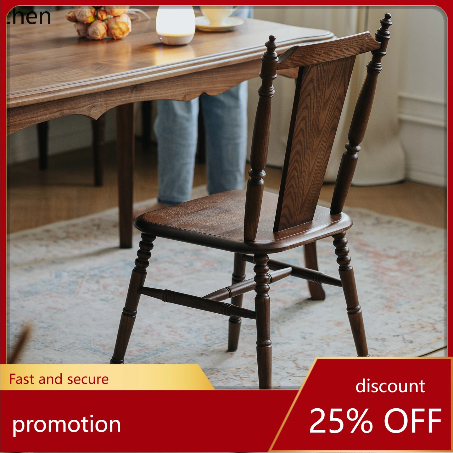 ZML Retro Solid Wood Dining Chair Home Backrest Chair Tea Vintage Chair