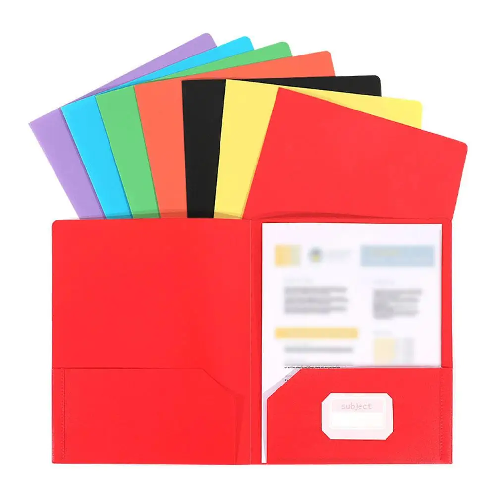 Plastic Folder with 2 Pockets Business Card Slot School Examination Paper Document Letter Paper Organizer Office File Folder