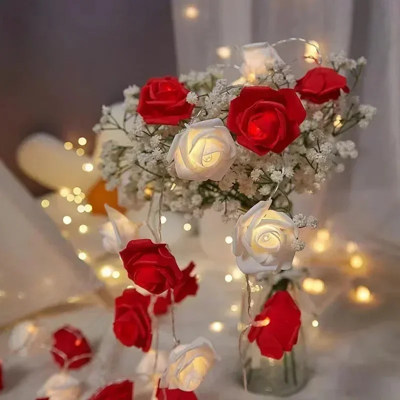 

Battery Powered LED Rose Flower String Lights Night Lamp for Wedding Valentines Day Party Decor Garland