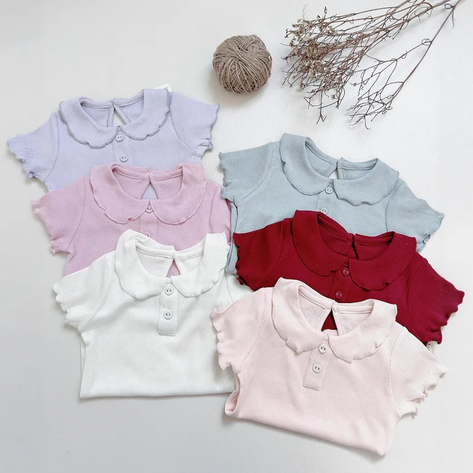 超微細通気性オーガニックコットン-ピーターパンカラー半袖tシャツ-女の子用-春夏新作-肌に優しい