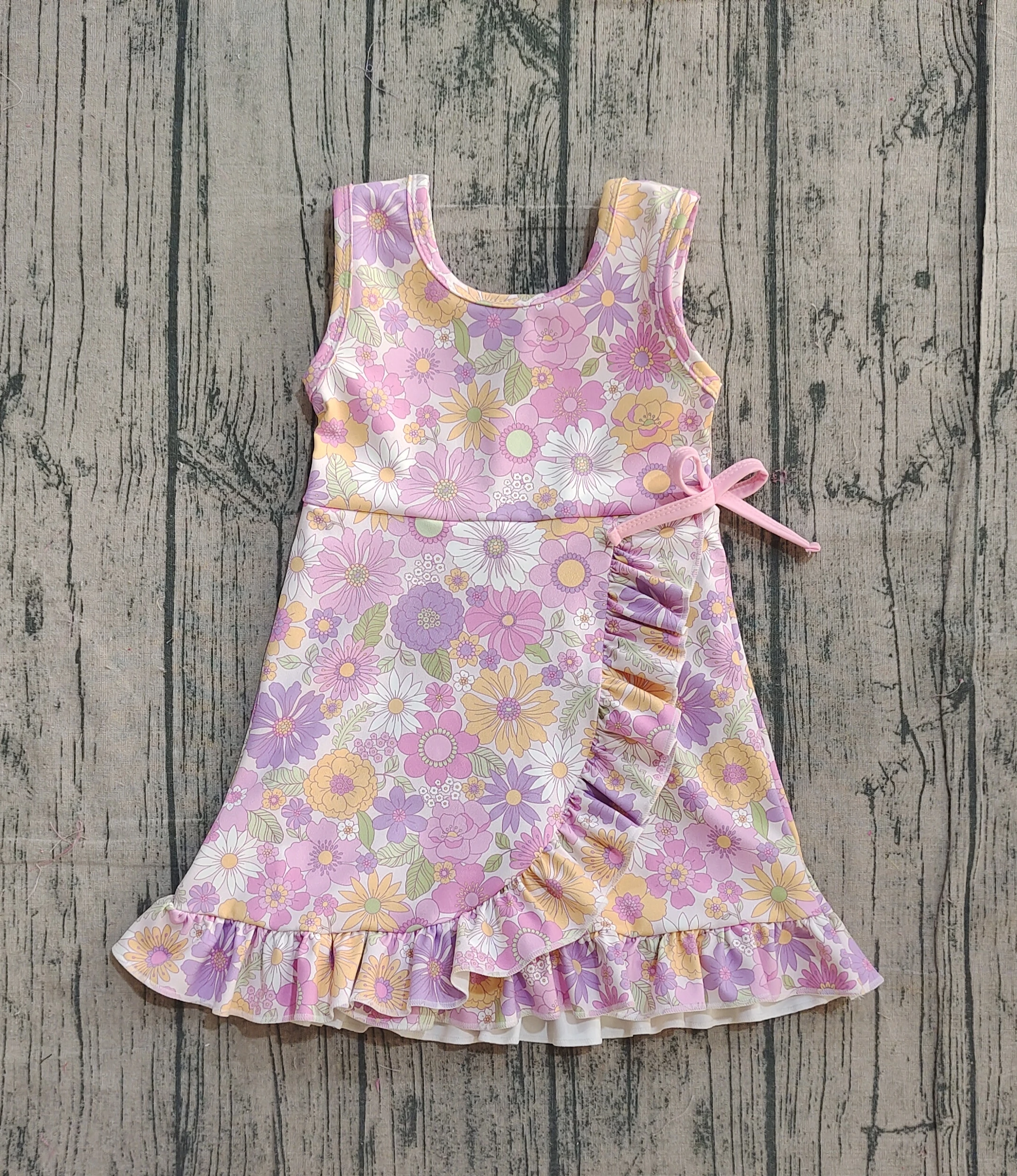 

Z1205-09 GSD3095 Kids Girls Clothes Sleeveless Flower Print Baby Yoga Dress