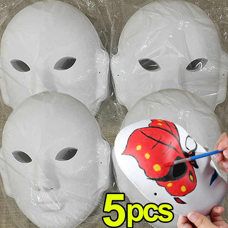 

1/5pcs DIY Full Face Masks Paper Blank White Halloween Cosplay Cat Paintable Couple Half Animal Mache Party Mardiup Craft