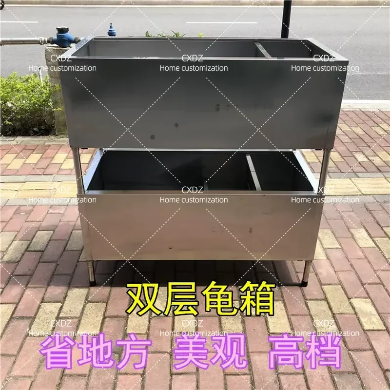 304 Stainless Steel Turtle Tank with Basking Platform Metal Water Pool for Breeding Money Turtles Aquarium Habitat Box