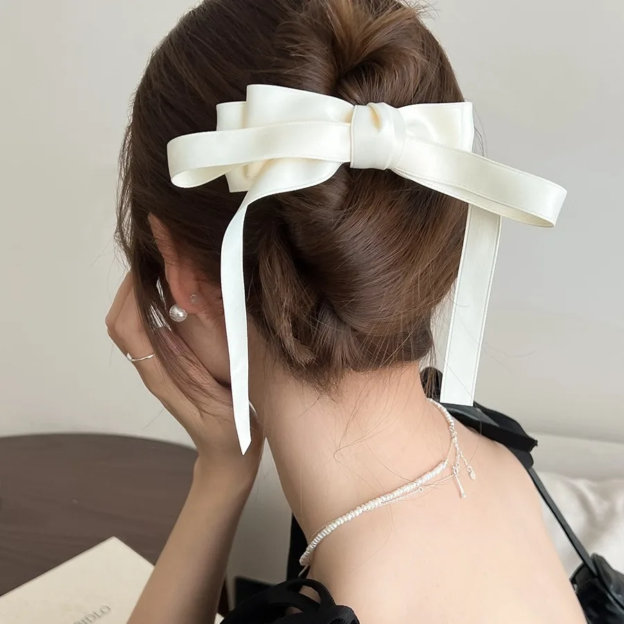 Dopamine Ribbon Bow Hair Clip Ethereal High End Summer Style Elegant Non Slip Lightweight Comfortable for Back Head Daily Home