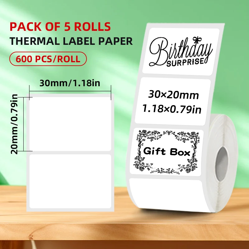 Each Pack Contains 5 Rolls of Direct Thermal Labels, Self-Adhesive Paper, High-Quality White Rectangular Waterproof Label Paper, Available in Various Sizes Such as 30*20, 40*30, 40*60, 50*40, 50*80, 60*40, Strong Adhesion, Compatible with M110/M220/M221/P50/E210 Label Printers, Suitable for Business Offices, Address Shipping, Holiday Diy, Barcodes, and Home Use