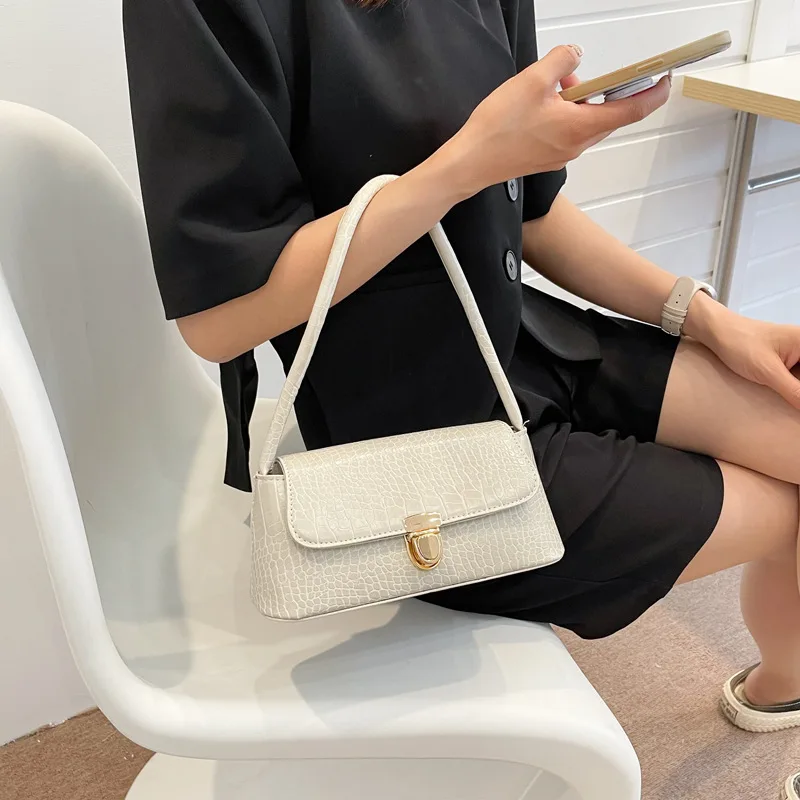 PU Single Shoulder Bag for Women Summer Popular New Korean Fashion Trend Purple Stone Lines Square Flap Underarm Bag Handbag