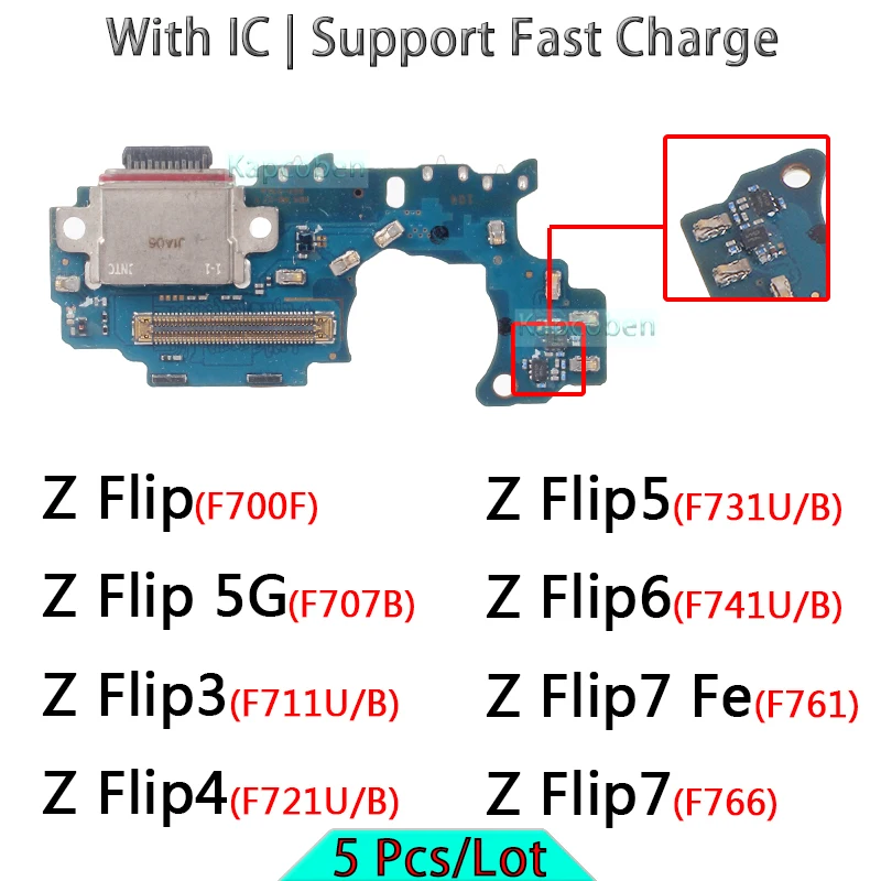 

5 Pcs Usb Dock Charger Port for Samsung Galaxy Z Flip 2 3 4 5 6 7 Fe 5G Charging Board F700 F711 F721 F731 F741 F761 F766 U B F