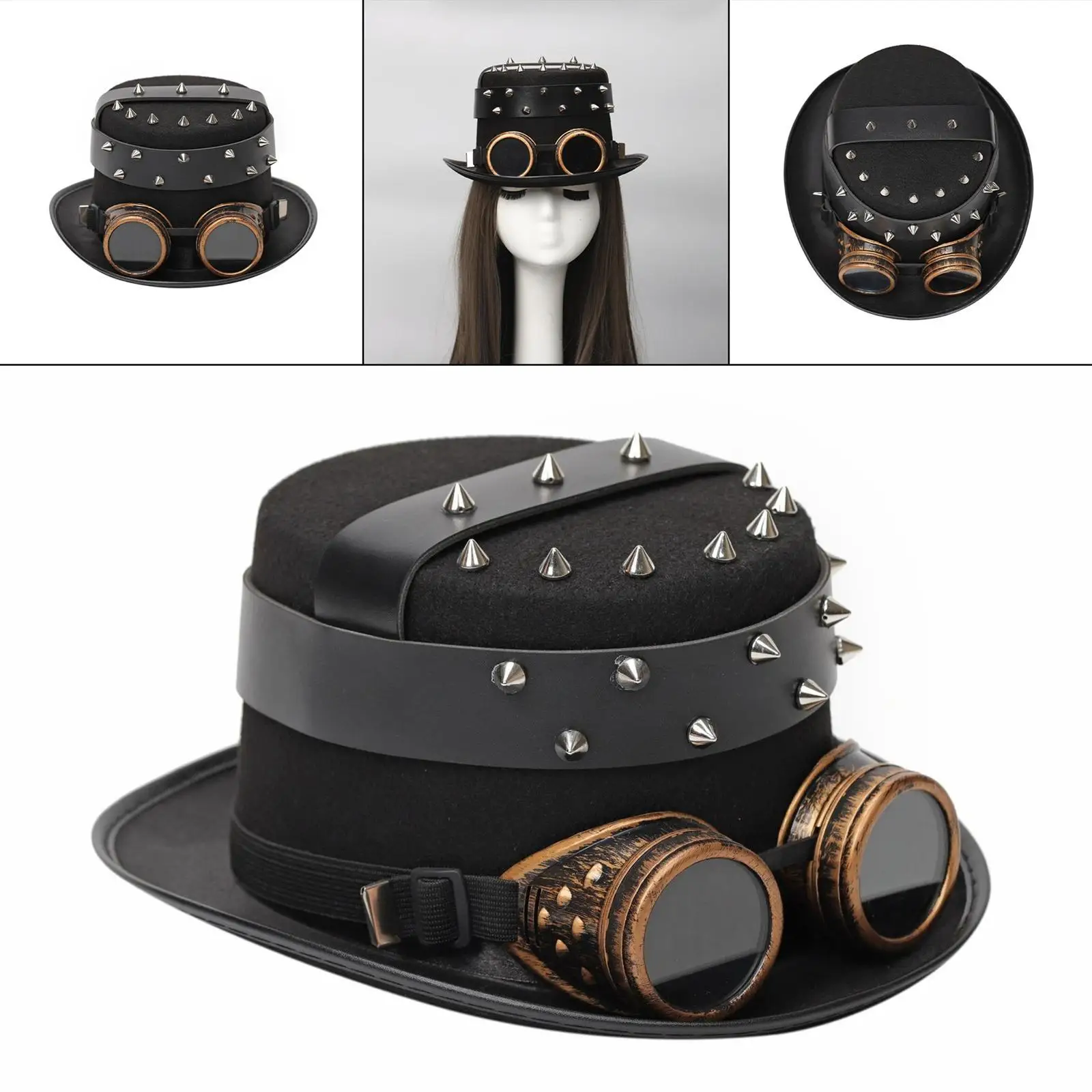 

Goth Steampunk Top Hat with Goggles Cosplay Costume Caps DIY Yourself Unisex