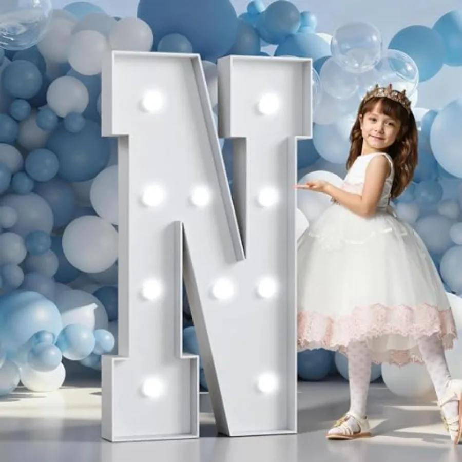 Marquee Letter N, White Foam Board, 13.37x5.1in, Cool White LED Light, Decorative Signage for Indoor and Outdoor Birthday, Wedd