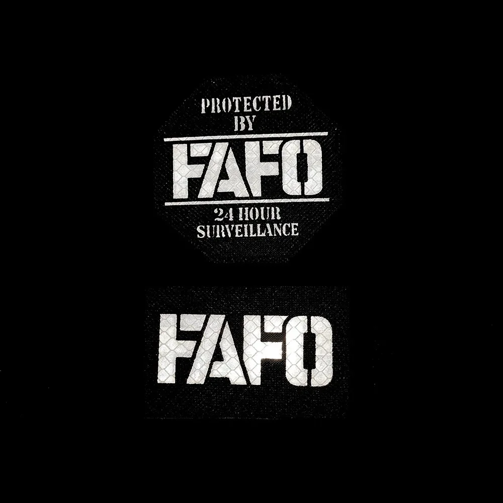 PROTECTED BY FAFO 24 HOUR SURVEILLANCE FAFO Reflective Laser Badge Warning Words Backpack Morale Badge Hook and Ring Embroidery