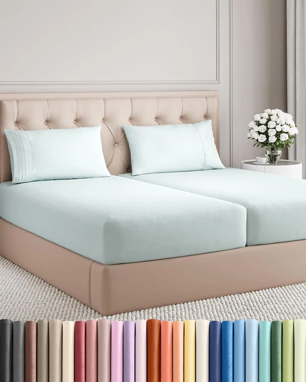 

Split King Size 5-Piece Cooling Sheet Set - Breathable, Soft Bedding with Deep Pockets for All Ages in Ice Blue