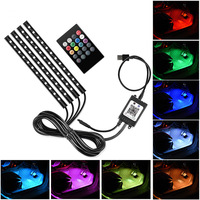 48 LED Car Interior Ambient Foot Light 2 to 1 Wireless Music APP Bluetooth Remote Control Auto RGB Atmosphere Decorative Lamp