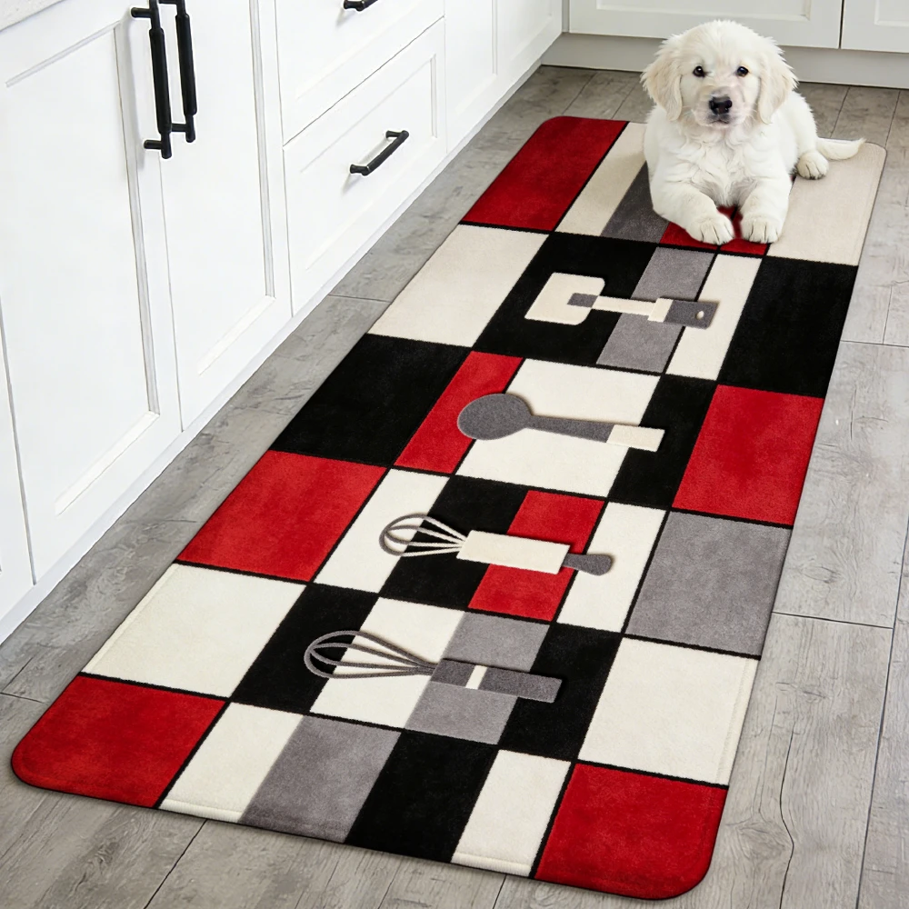 Aisle Runner White - سجادة مطبوعة بنقشة مربعات باللون الأحمر