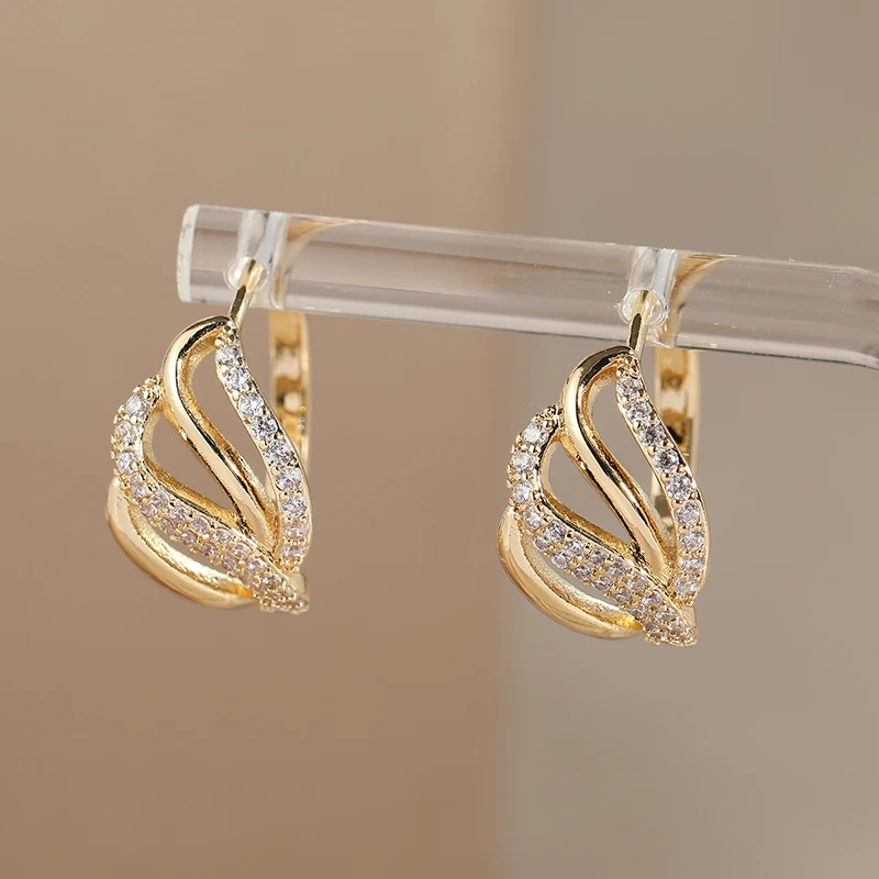 Luxury Inlaid White CZ Dangle Women's Earrings Shine Gold Color Geometry Daily Wear Party Jewelry Anniversary Gift