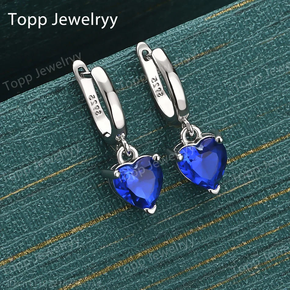 925 Sterling Silver Exquisite Colorful Heart Shape Zircon Earrings Stylish Women Fashion Party Gifts Wedding Jewelry