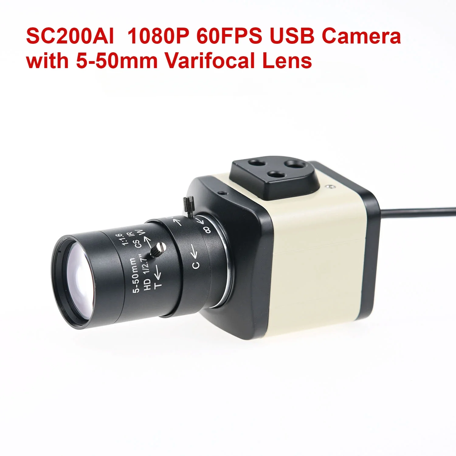 60fps 1080P HD Housing Webcam,2MP USB Camera with 5-50mm 2.8-12mm Varifocal CS Lens,SC200AI,Drive Free,Windows Linux Android Mac