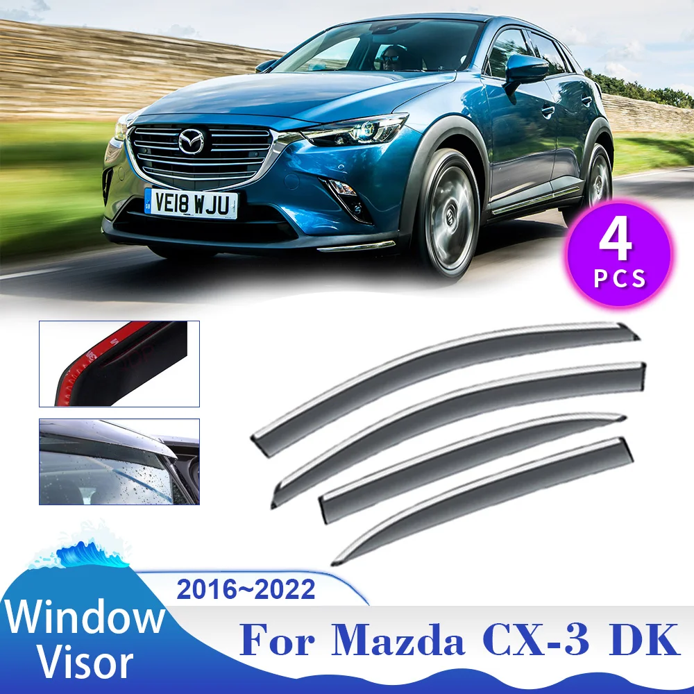 

Козырек на окно автомобиля для Mazda CX-3 CX3 DK 2016 ~ 2022 2017 2018 2019 2020 2021, защита от солнца, дождя, боковое вентиляционное отверстие, дымчатый чехол, ветрозащитный отражатель, навесы, аксессуары