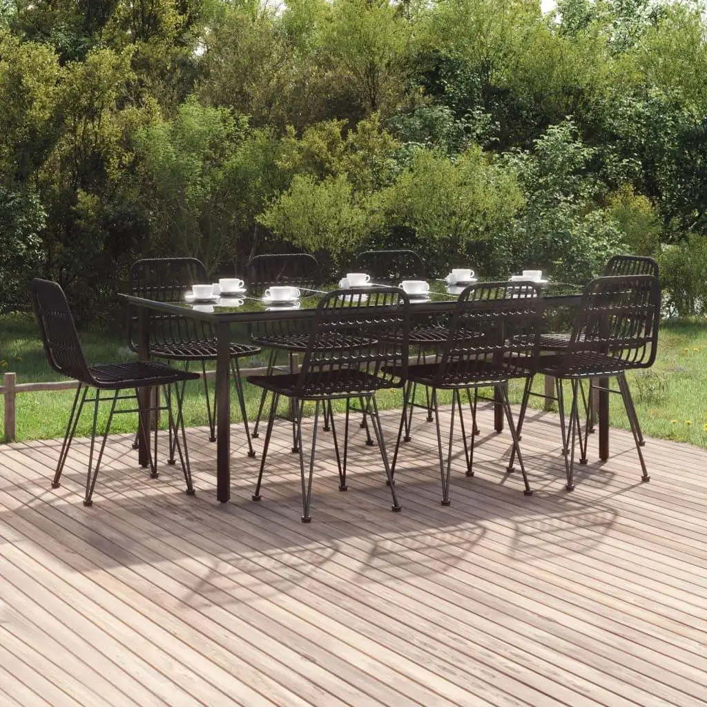 9-Piece Black Poly Rattan Patio Dining Set – Outdoor Furniture for Garden & Balcony