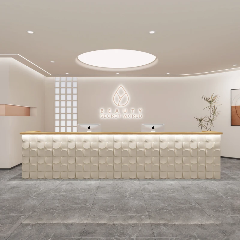 

Design Led White Reception Desks Beauty Salon Logo Cosmetic Shop Reception Desks Front Drawers Comptoir Magasin Office Furniture