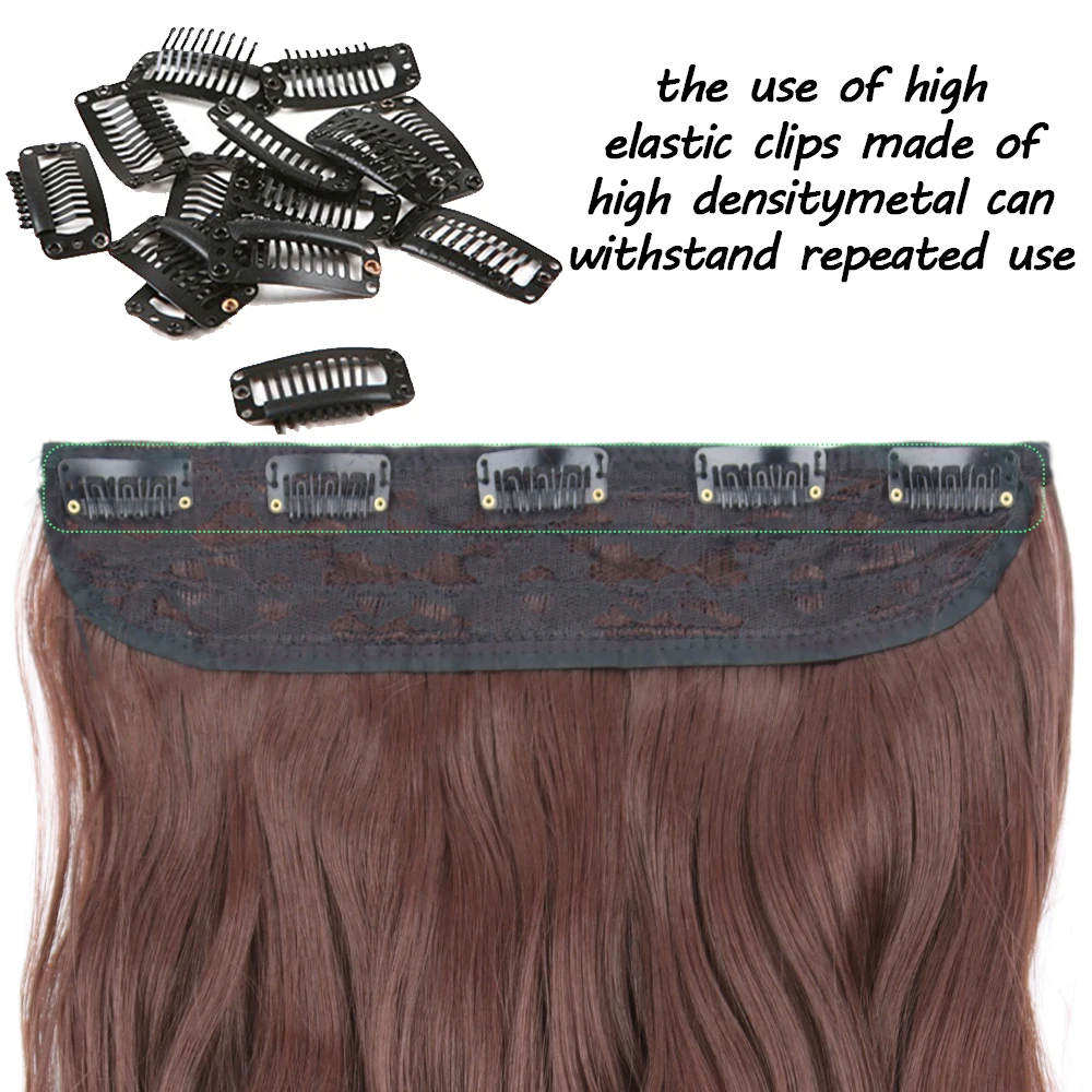 AZQUEEN 22Inch Long Synthetic Wavy 5 Clip In Hair Extensions Black Brown Holiday Party Vibe Hairpieces For Women