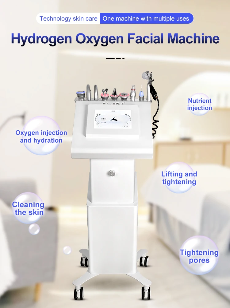 New 9 In 1 Hydrohen Oxygen Facial Machine Water Hydro Skin Cleansing Whitening Face Tightening Lifting Hydrating Spa Machine