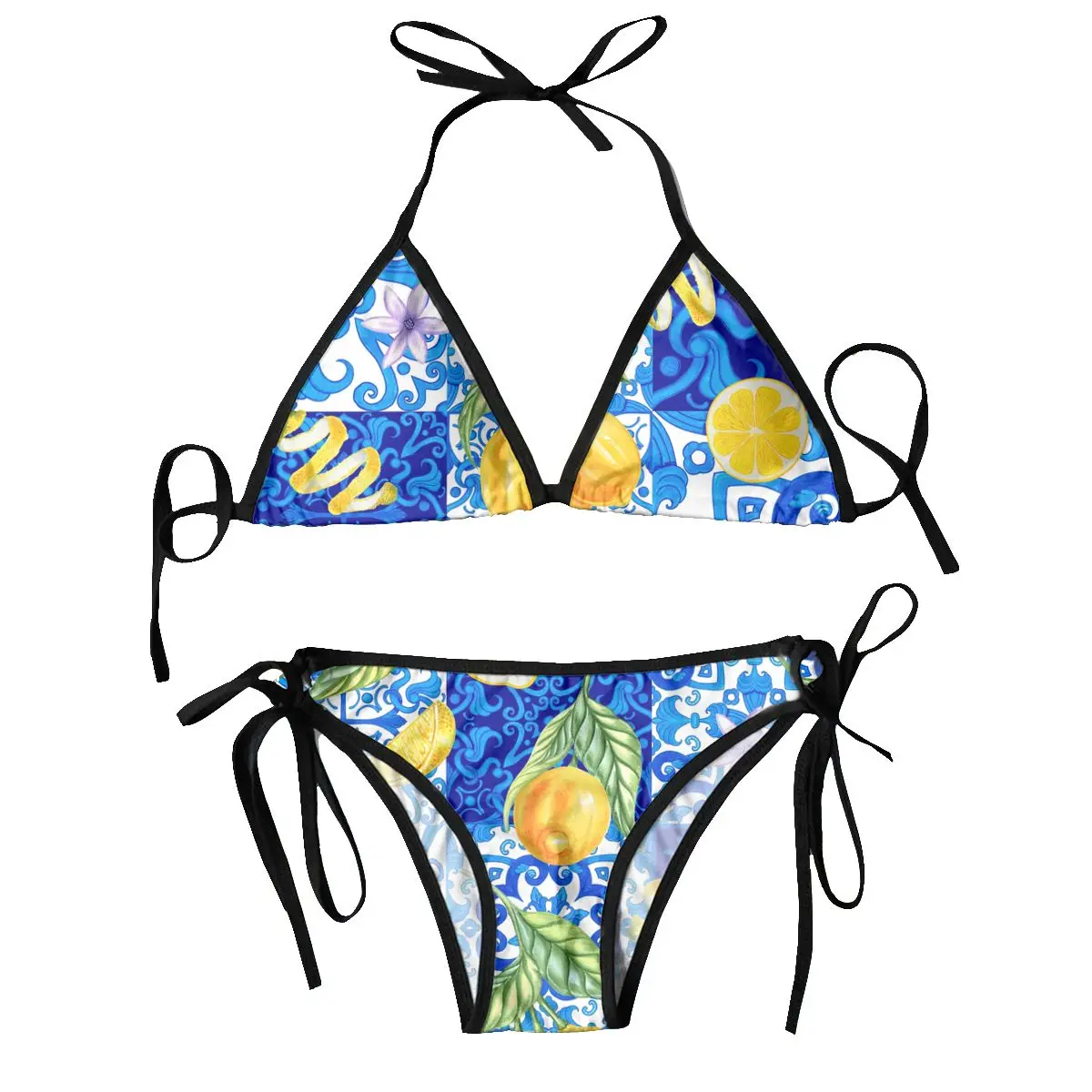 

2024 Swimsuit Mediterranean Style Lemon Mujer Women Swimwear Summer Beachwear Bathing Bikinis Sets