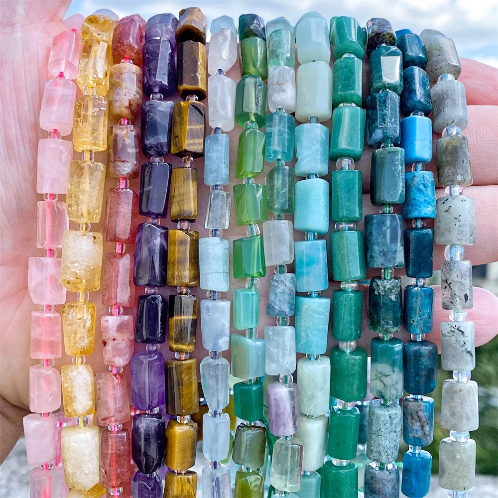 Natural Faceted Cylinder Shape Stone Beads Irregular Raw Healing Yoga Gems Bead Loose Spacer Beaded for Jewelry Making 8x11mm