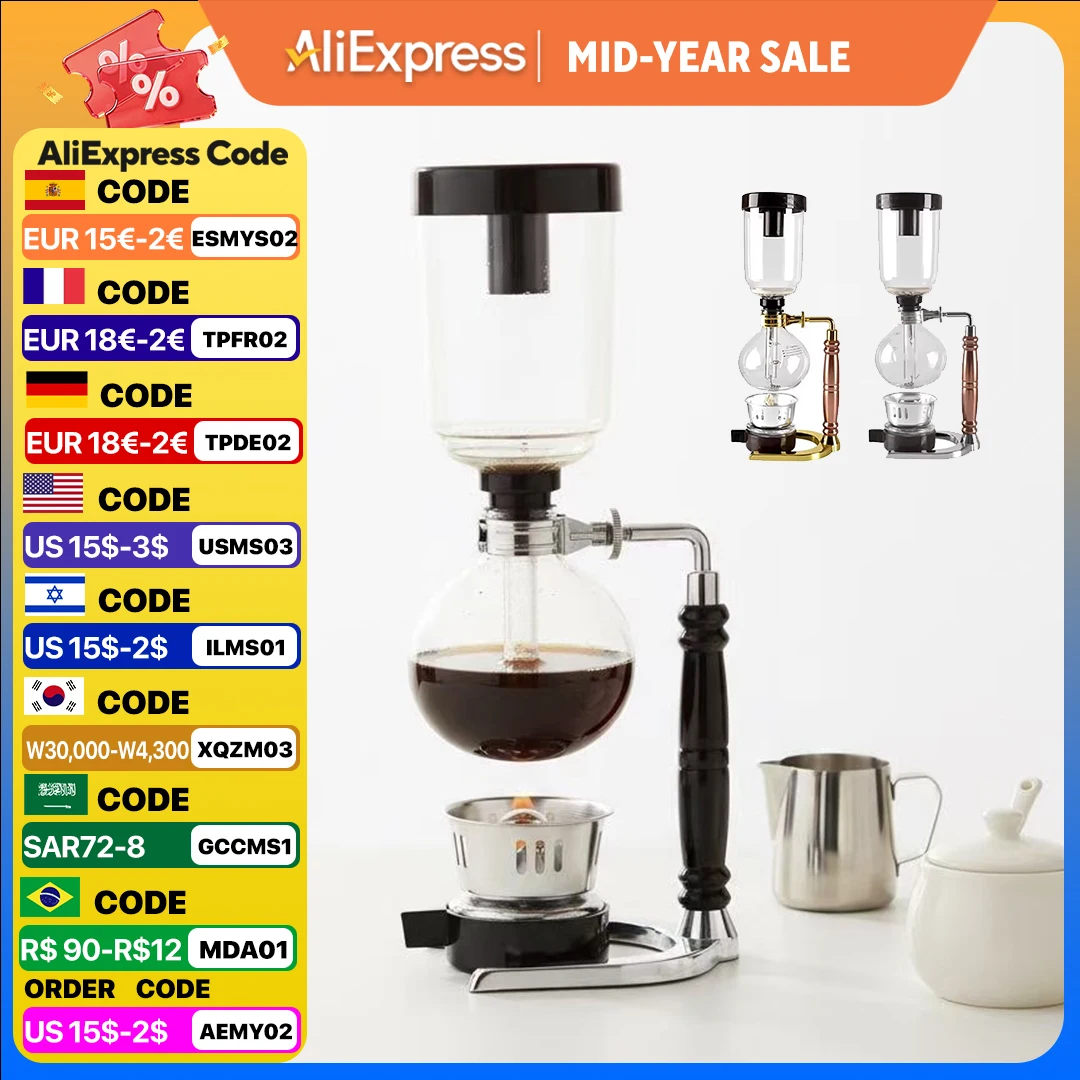 3/5 copos potes de sifão de alta qualidade chaleira de café conjunto filtro sifão cafeteira chá sifão resistente ao calor pote doméstico